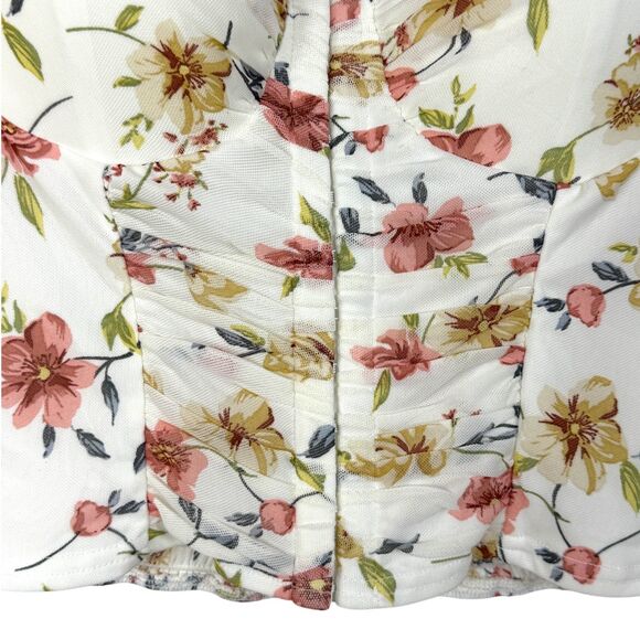NWT Lulu's Cream pink and yellow floral print Ruched corset crop top Size Medium - Picture 6 of 11